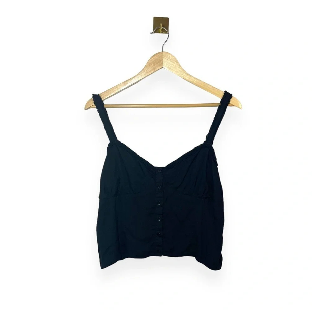 Urban Outfitters Smocked Bustier Crop Top Black Button Front Cami Medium